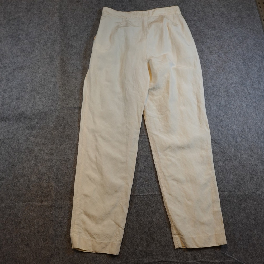 Lafayette 148 Pant Womens 2 Cream Silk Linen Pleated High Rise Straight Leg - Picture 10 of 11